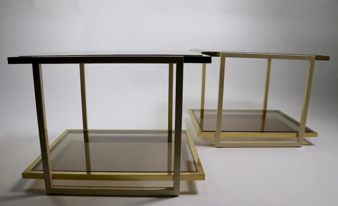 Smoked Glass and Brass Tables by Tommaso Barbi - a Pair - 8