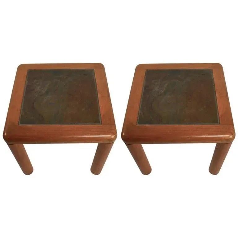 Teak and Slate Tables by Haslev - a Pair - 7