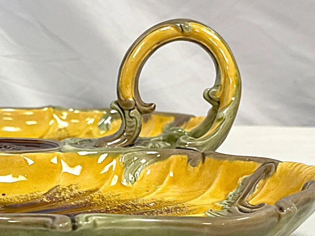 Vintage English Majolica Separated Serving Dish With Handle - 7