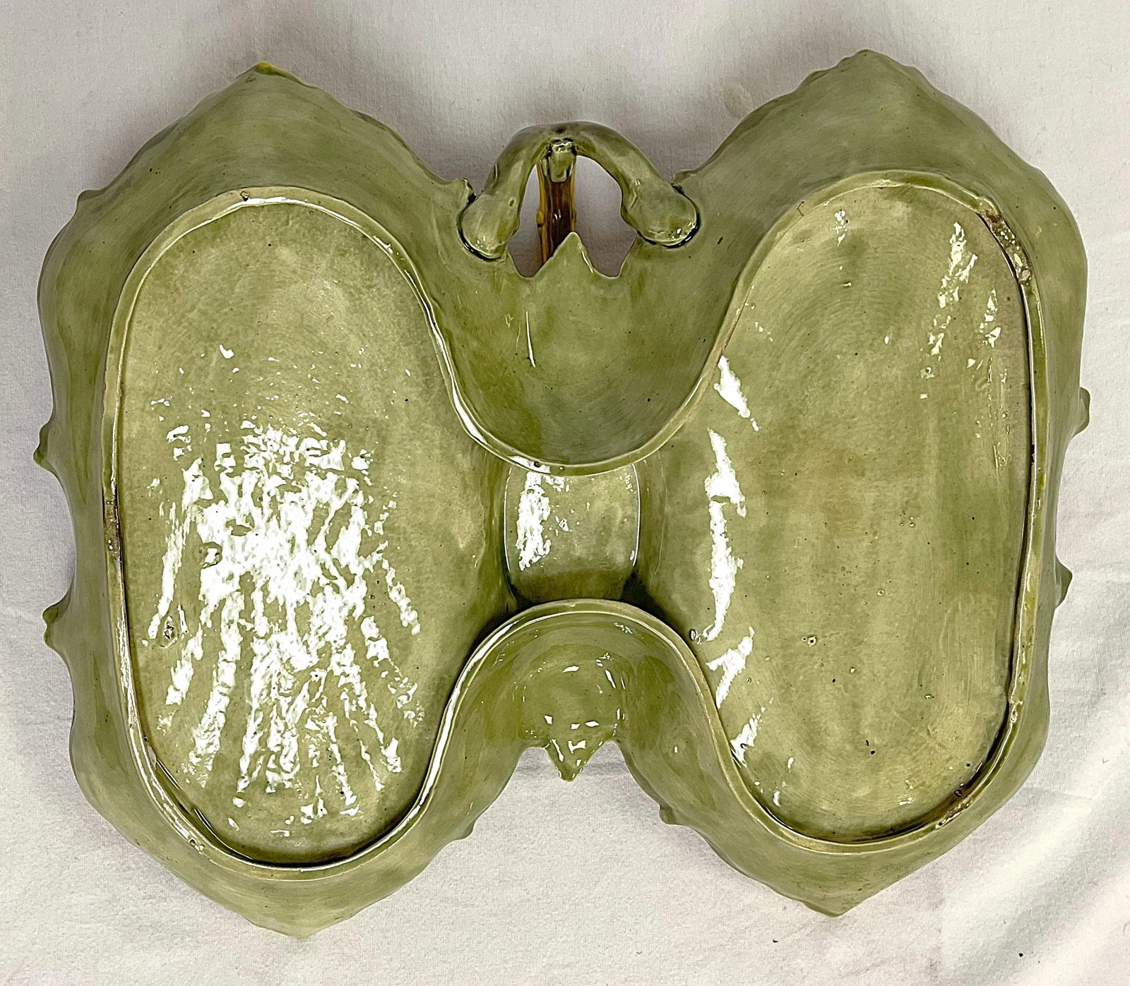 Vintage English Majolica Separated Serving Dish With Handle - 8