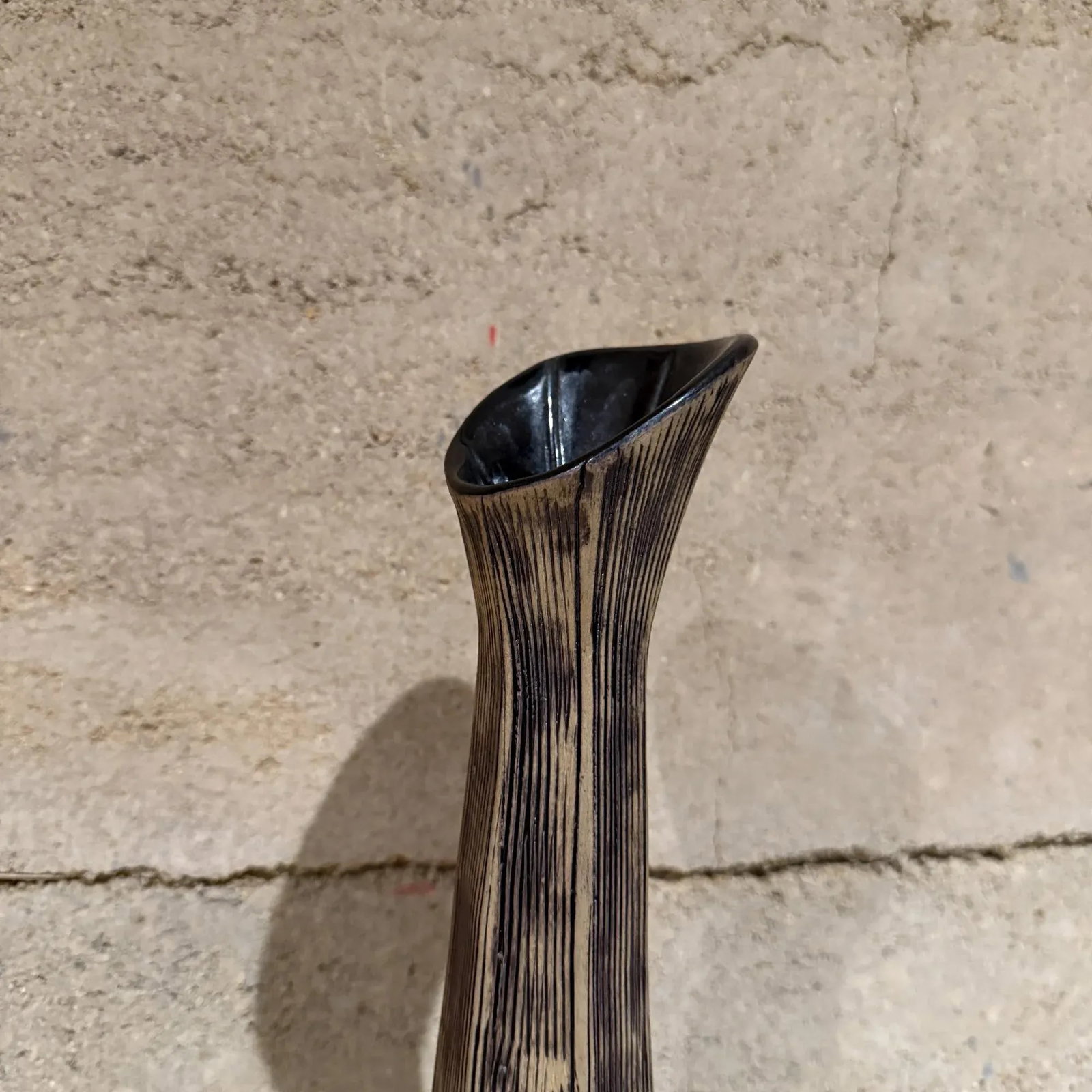 Elongated Modern Textured Vase Art Pottery Black & White - 10
