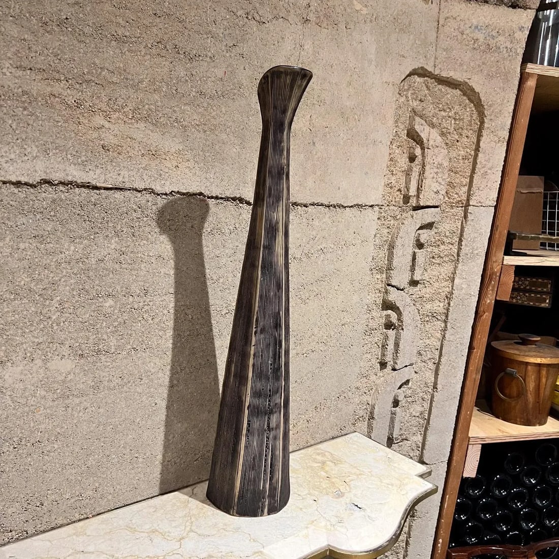 Elongated Modern Textured Vase Art Pottery Black & White - 5