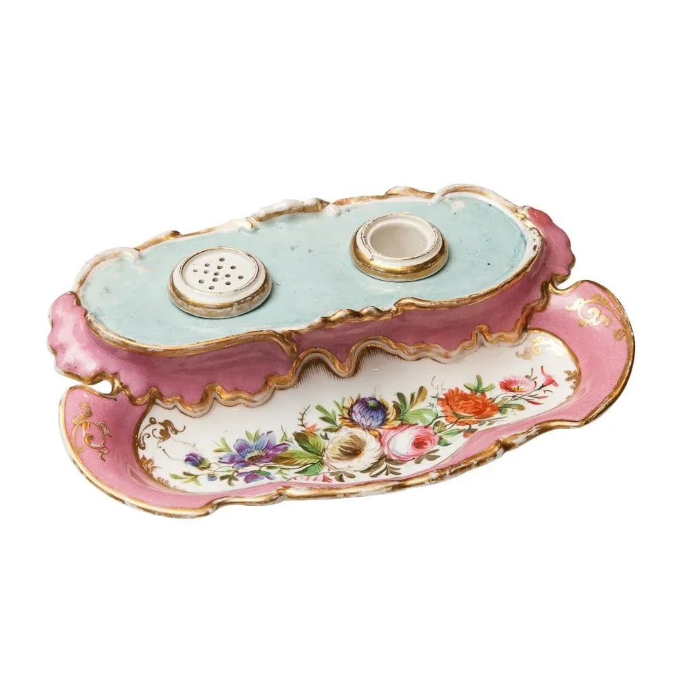 19th Century French Porcelain Inkstand With Ink Pot and Sander - 6