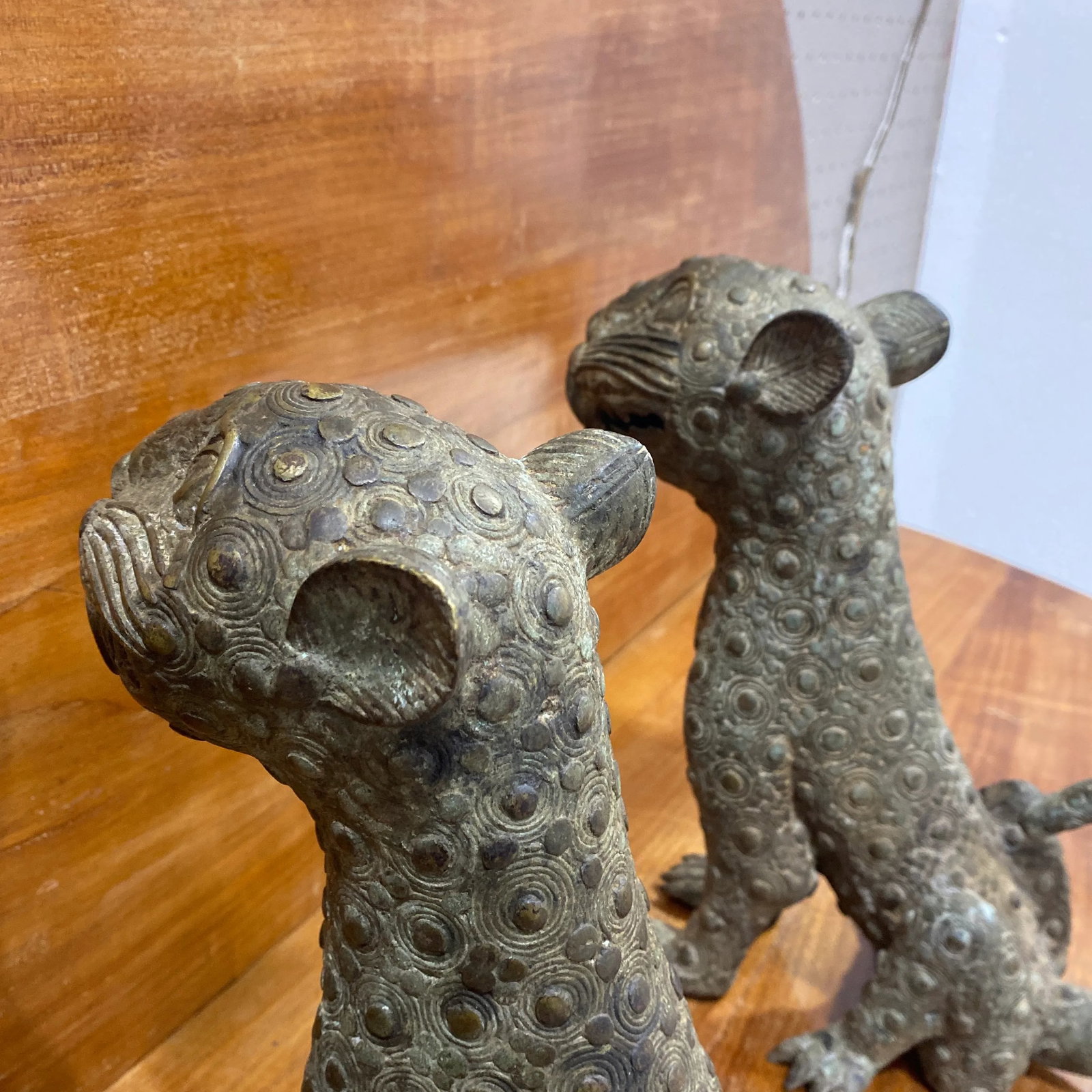 Mid 19th Century Old Benin Leopard Bronze Nigeria African ~ a Pair - 9