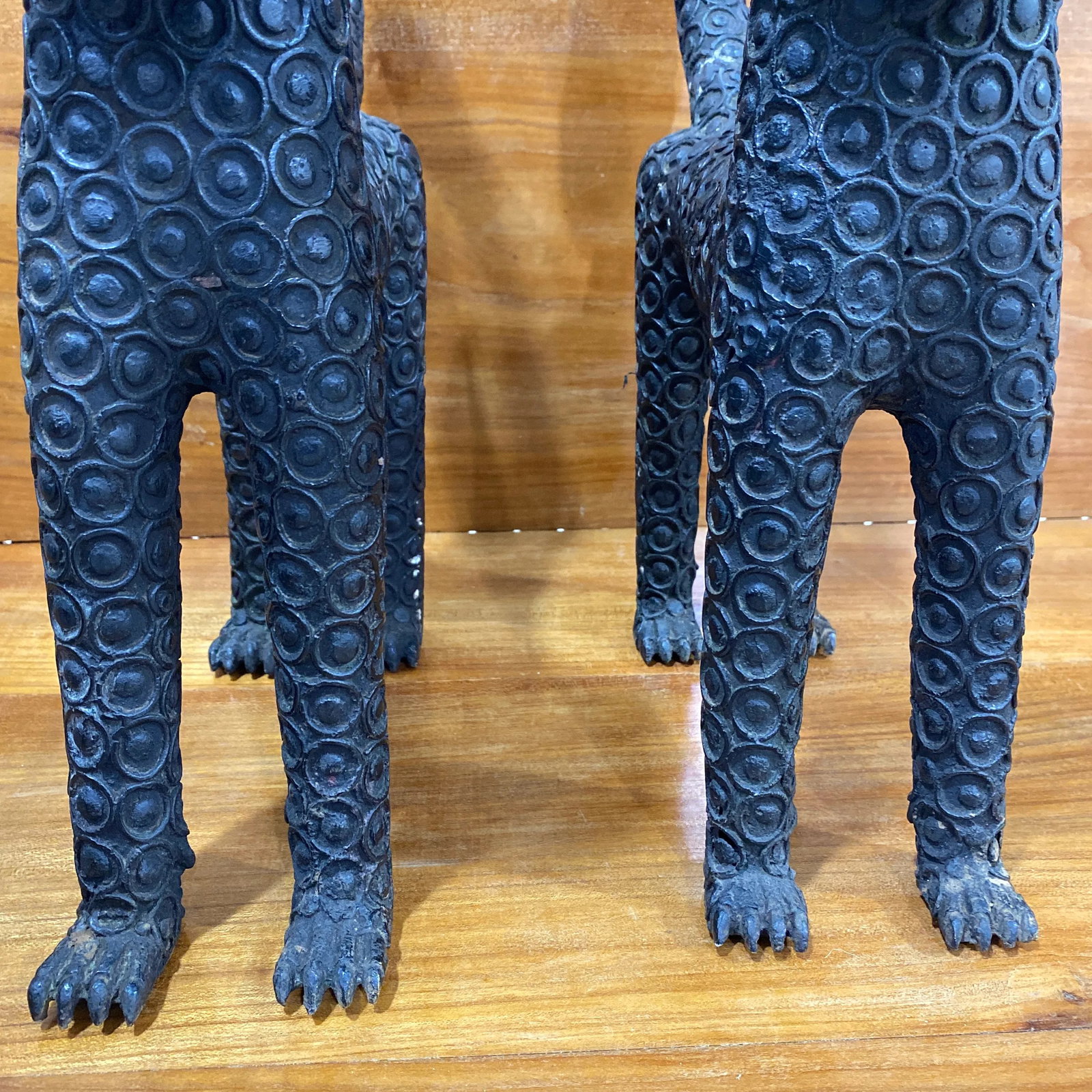 Mid 20th Century Old Benin Leopard Bronze Nigeria African ~ a Pair - 6