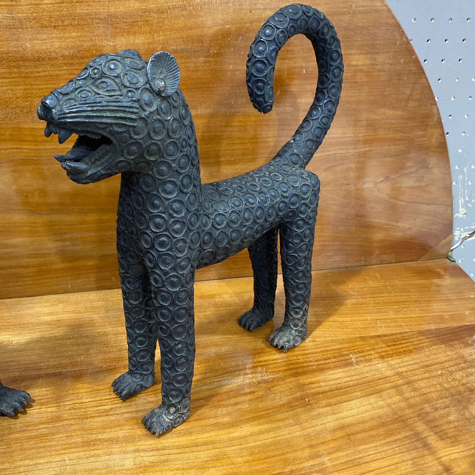 Mid 20th Century Old Benin Leopard Bronze Nigeria African ~ a Pair - 8