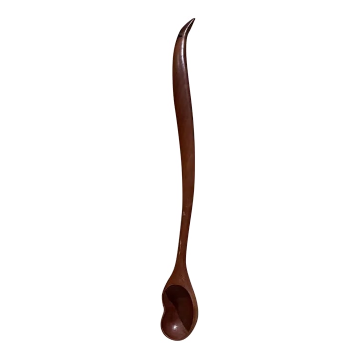 1970s Modern Art Teak Wood Spoon Sculpture: AMBIANIC presents Teak Wood Sculpture 17.25 long x 1.25 h x 1.75 w Preowned vintage condition Refer to all images for details Condition: Alterations: Original Condition Unaltered Imperfections: Some