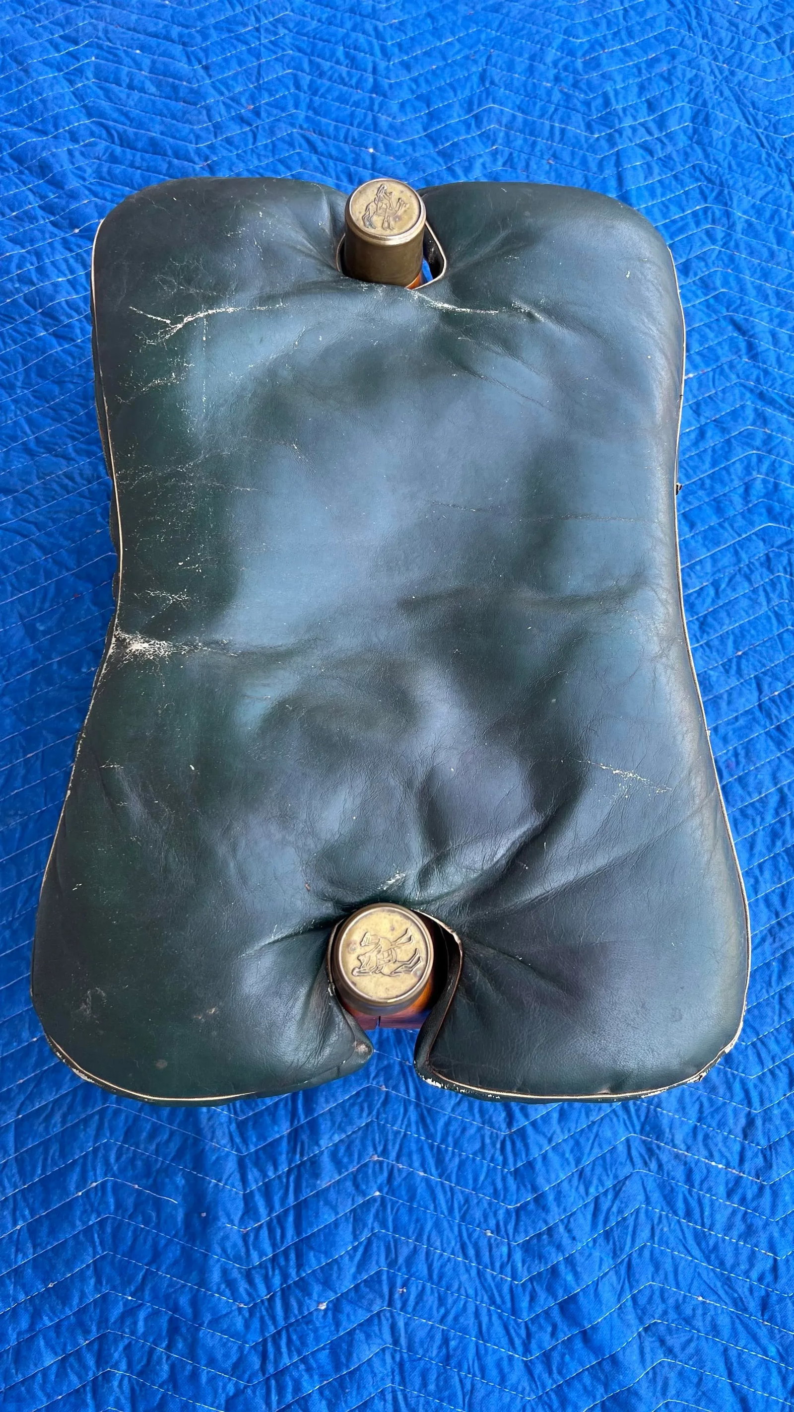 A Vintage Egyptian Camel Footstool/Ottoman, With Green Leather Seat, 1960's - 11