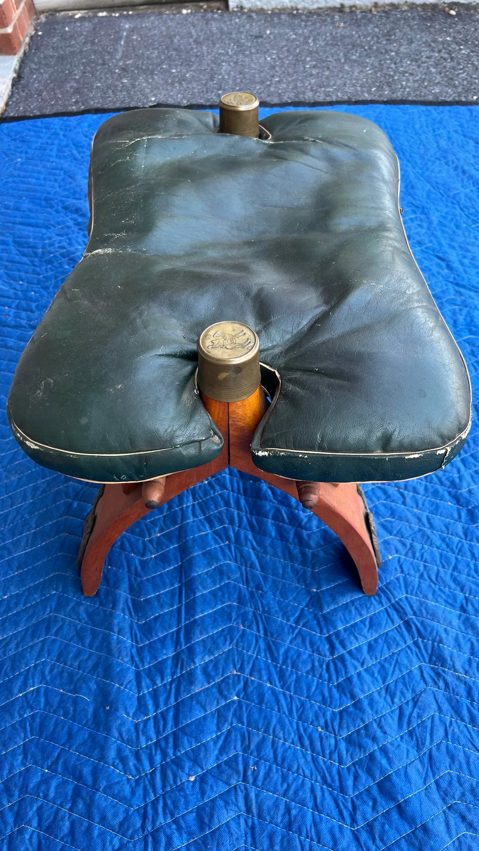 A Vintage Egyptian Camel Footstool/Ottoman, With Green Leather Seat, 1960's - 12