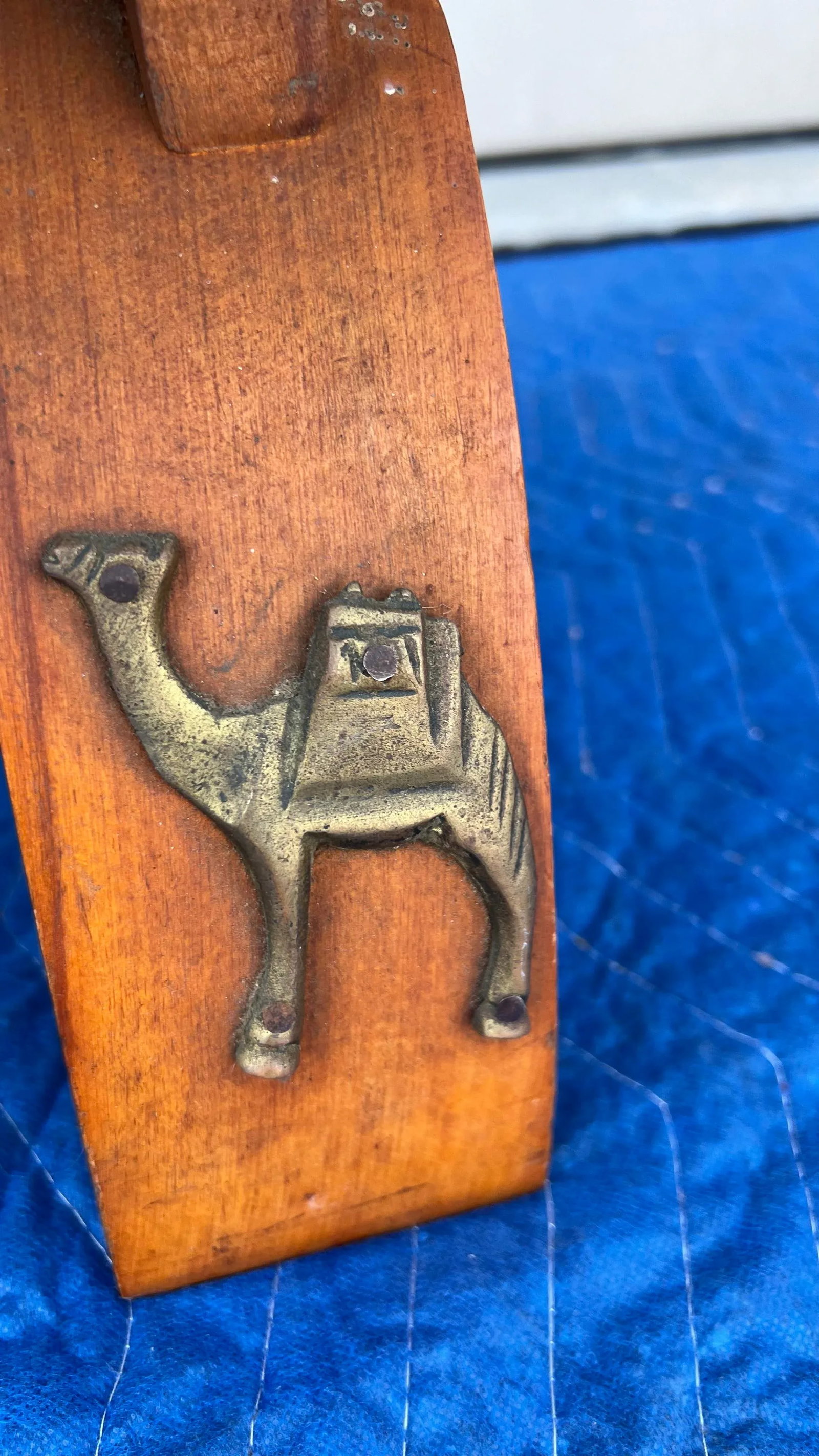 A Vintage Egyptian Camel Footstool/Ottoman, With Green Leather Seat, 1960's - 3