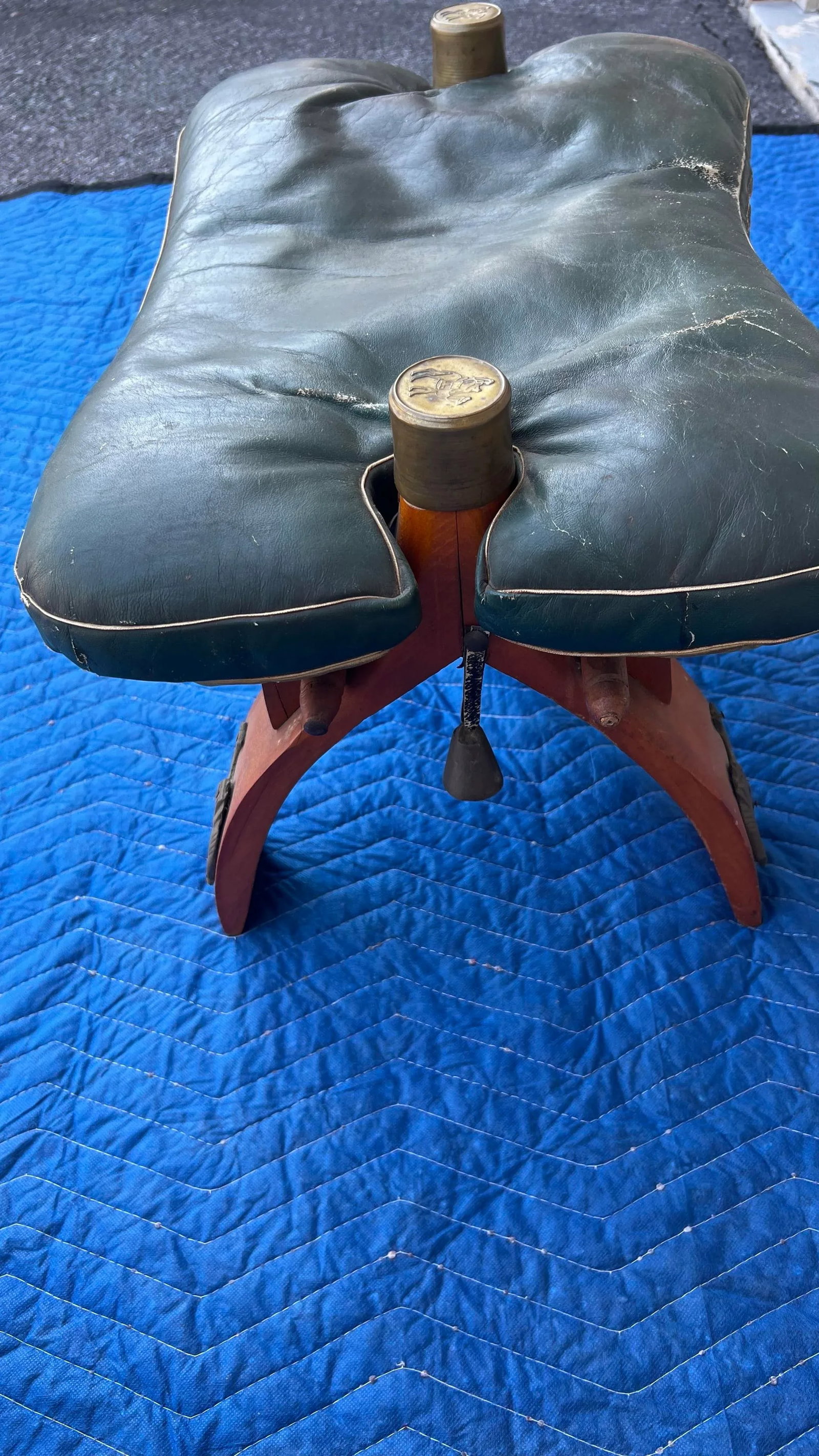 A Vintage Egyptian Camel Footstool/Ottoman, With Green Leather Seat, 1960's - 6