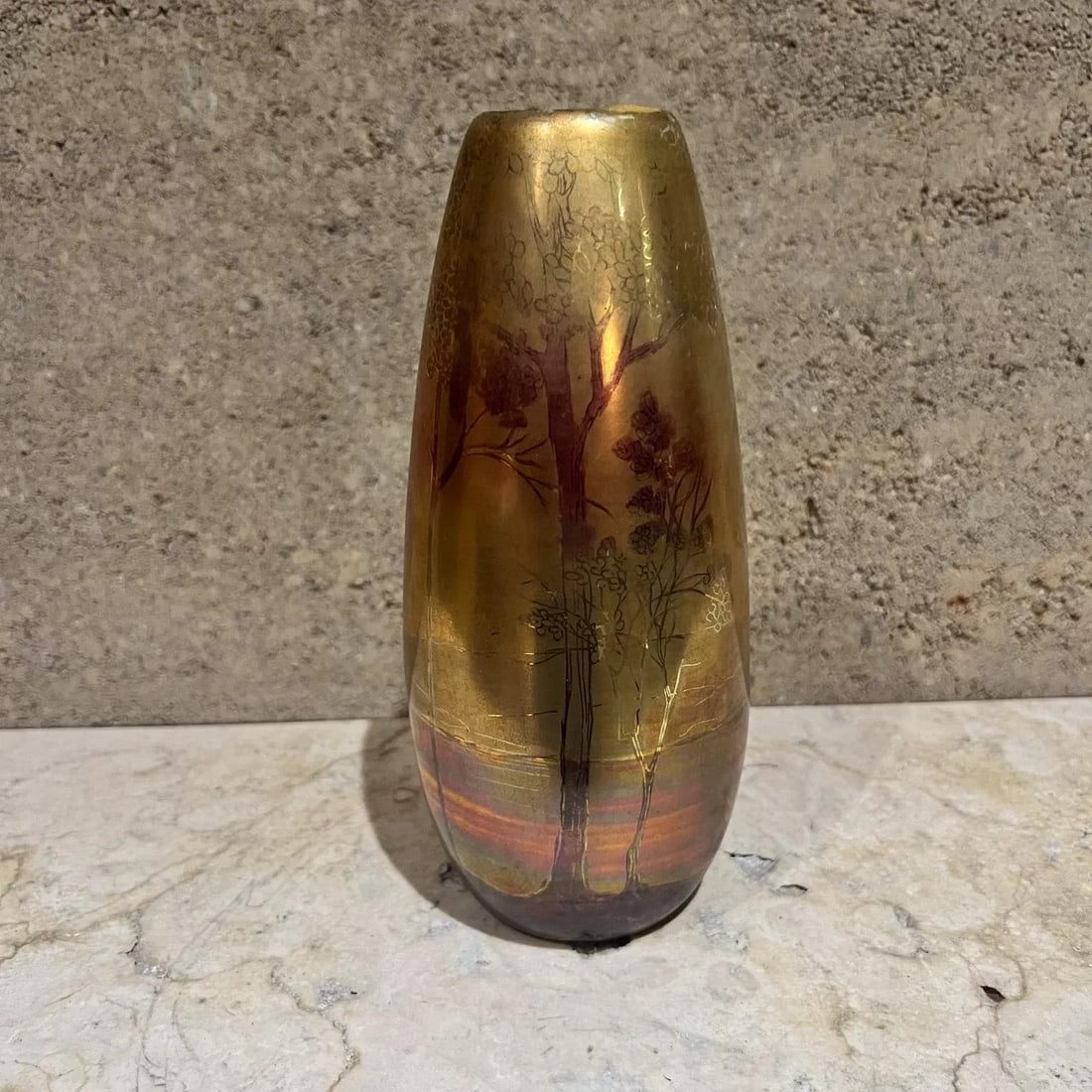Weller Pottery Lasa Glazed Gold Vase Art Landscape - 2