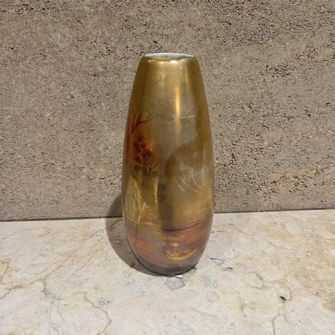 Weller Pottery Lasa Glazed Gold Vase Art Landscape - 5