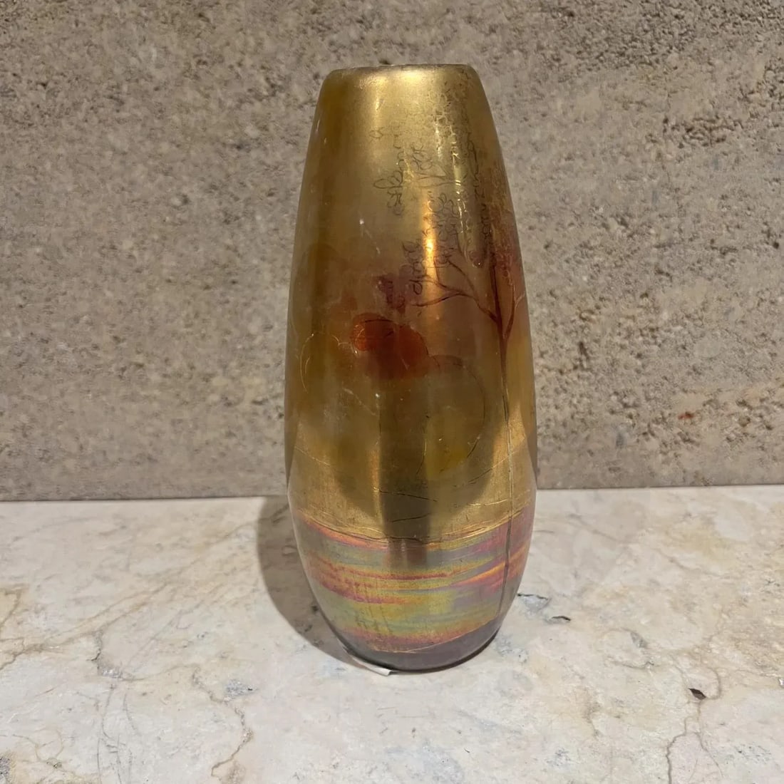 Weller Pottery Lasa Glazed Gold Vase Art Landscape - 6