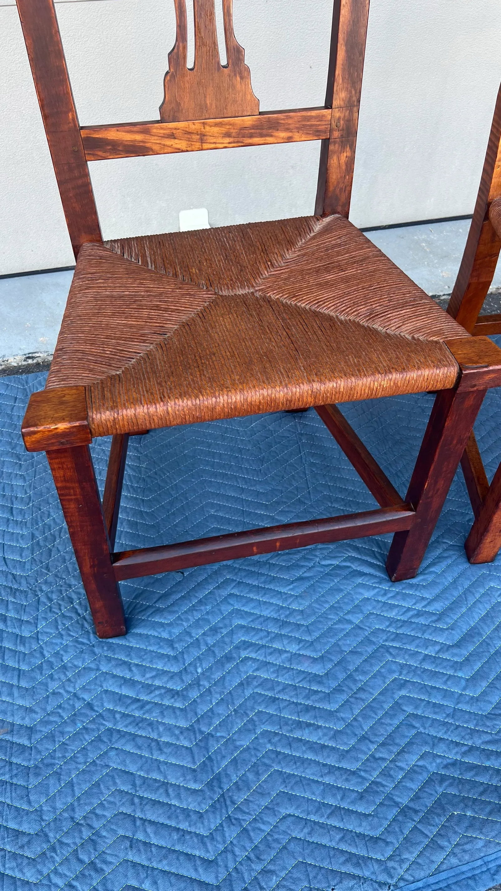 A Pair of New England Tiger Maple Chippendale Side Chairs With Rush Seats, Circa 1800 - 6