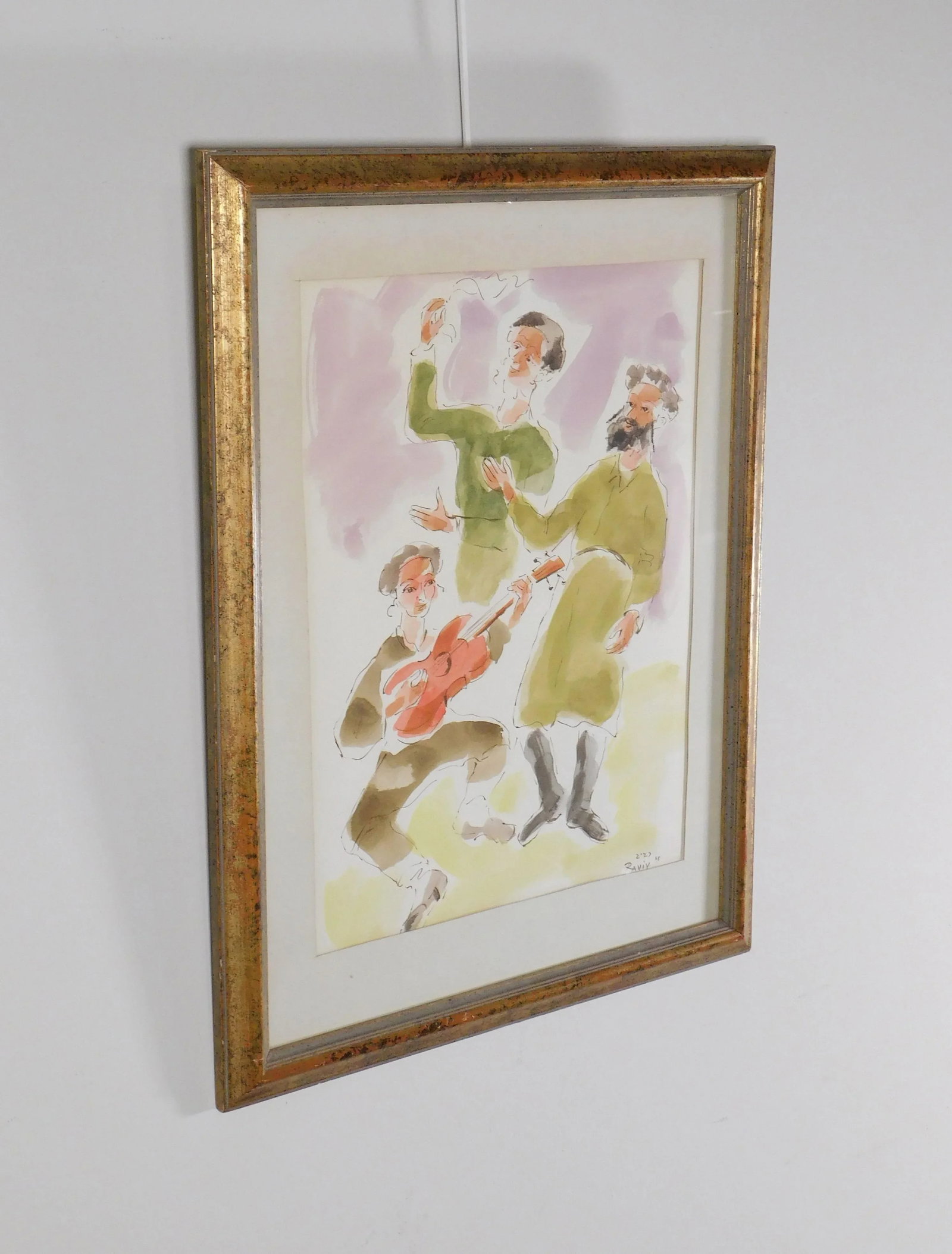 Moshe Raviv "Dancing Hasidim" Original Watercolor on Paper Signed - 4