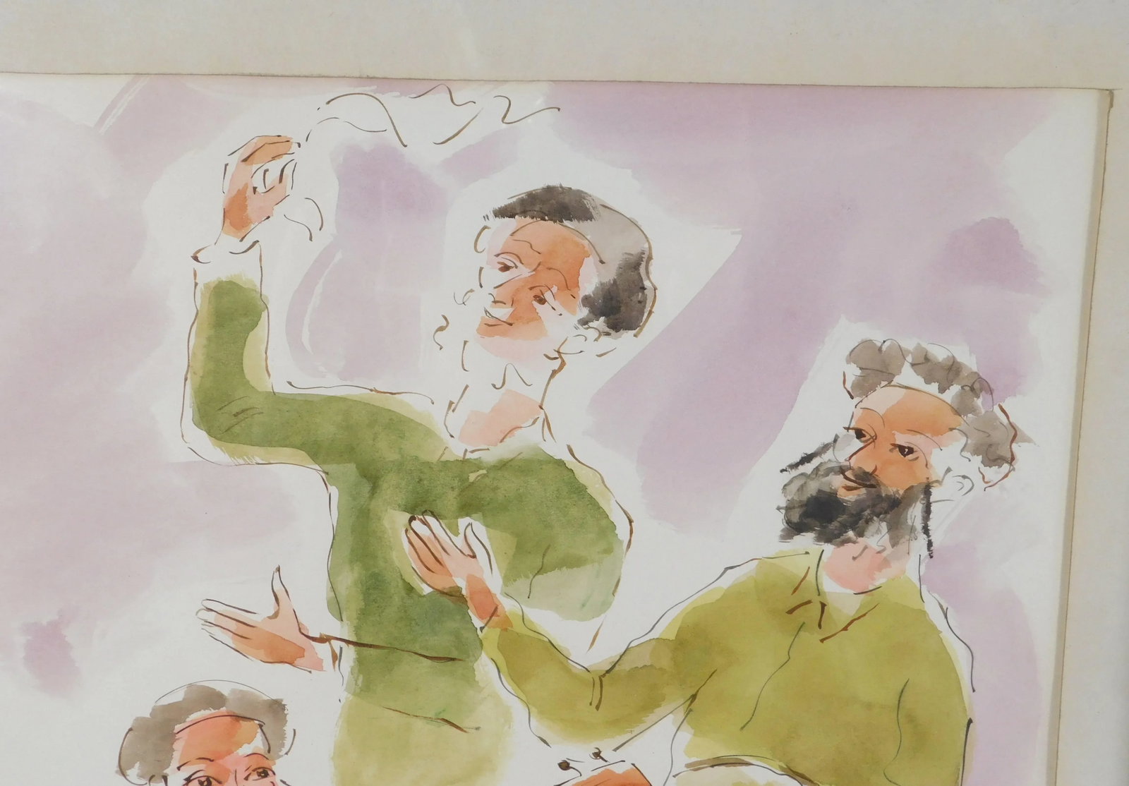 Moshe Raviv "Dancing Hasidim" Original Watercolor on Paper Signed - 7