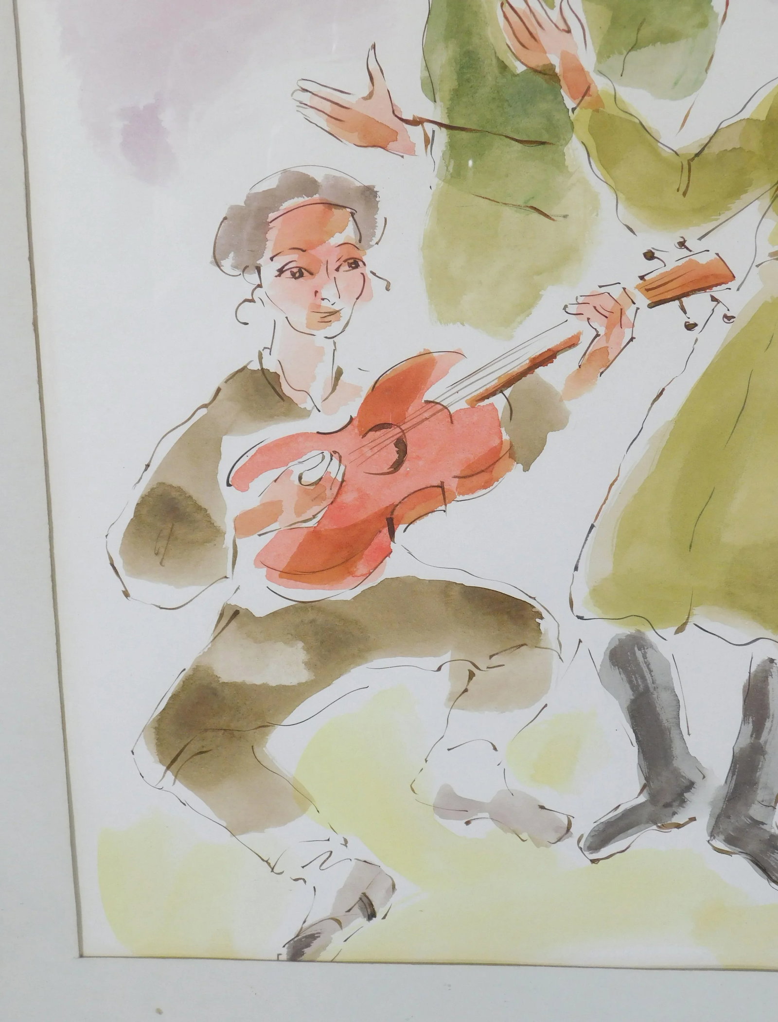 Moshe Raviv "Dancing Hasidim" Original Watercolor on Paper Signed - 8