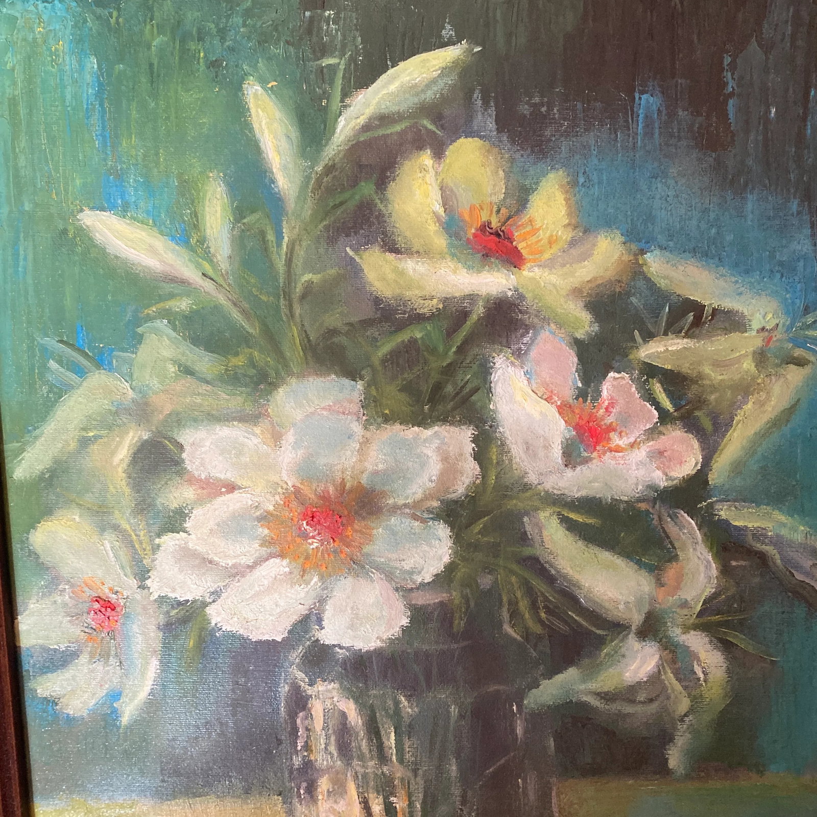 Vintage 1970s Floral Still Life Painting on Canvas~ Signed - 2