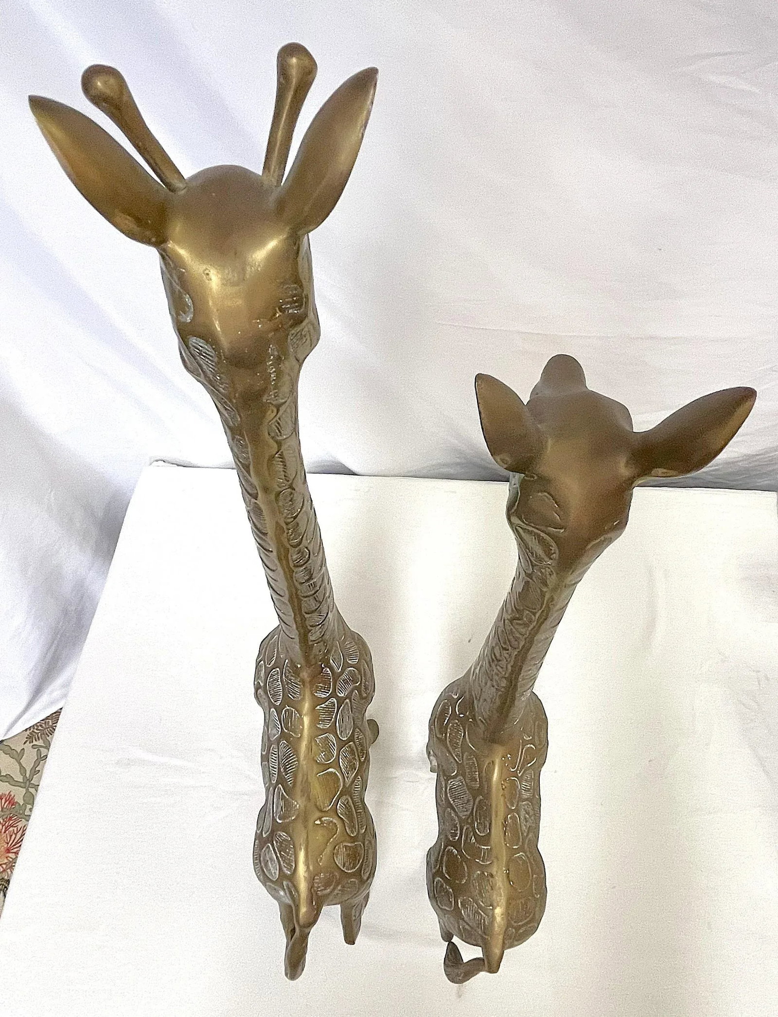 Vintage Hollywood Regency Heavy Brass Giraffe Sculptures Handcrafted in Korea- a Pair - 6