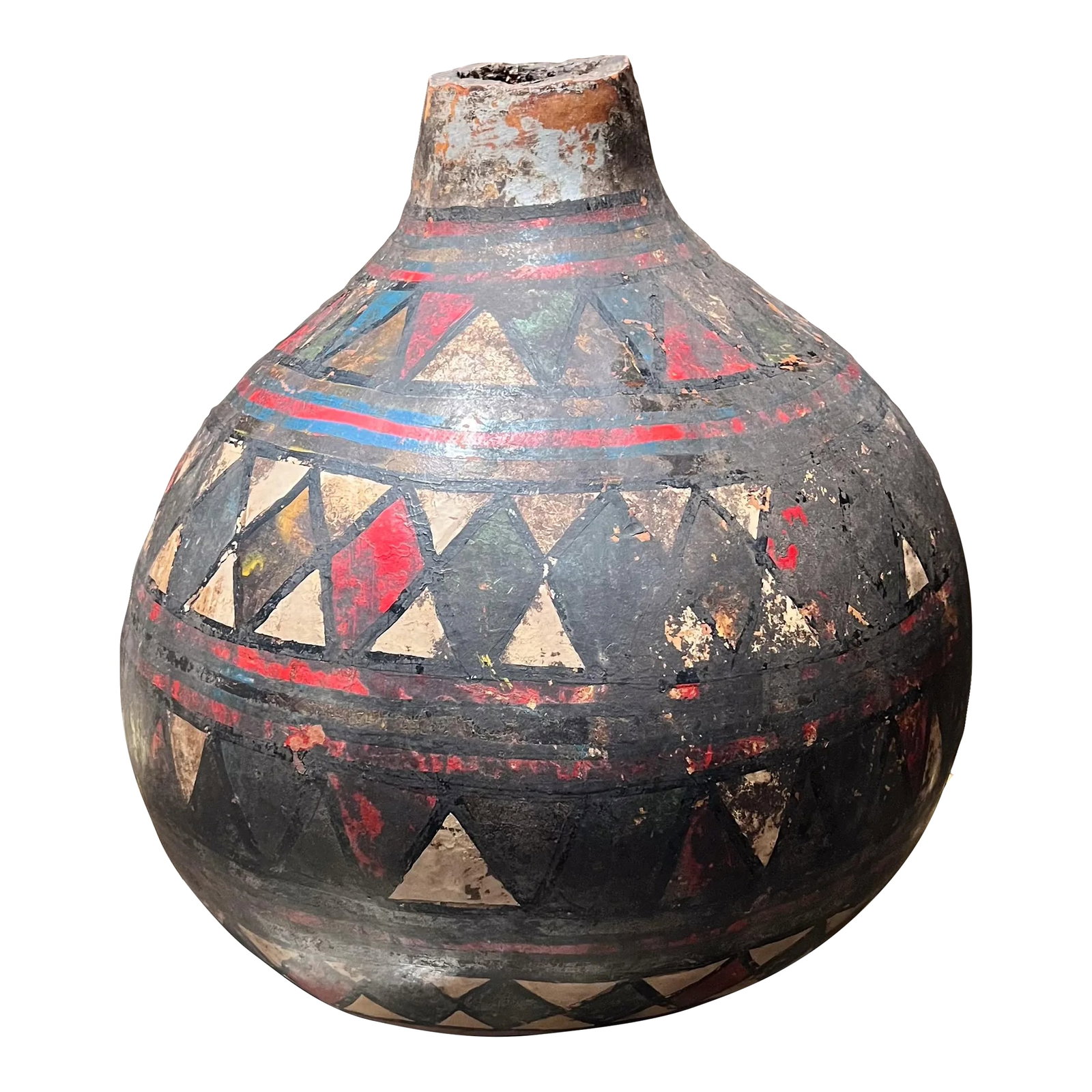 Folk Art Hand Painted XL Colorful Gourd: AMBIANIC presents Folk Art Hand Painted XL Colorful Gourd 18 h x 16 diameter Original vintage unrestored Refer to images listed Condition: Alterations: Original Condition Unaltered Imperfections: