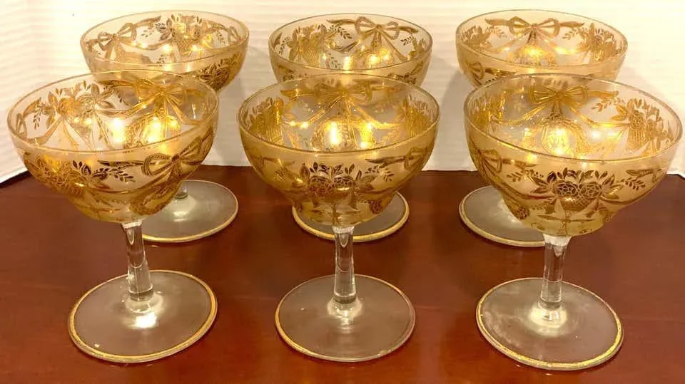 Early 20th Century Set of Six Gilt Enameled Frosted Grand Coupes/ Dessert or Seafood - 2