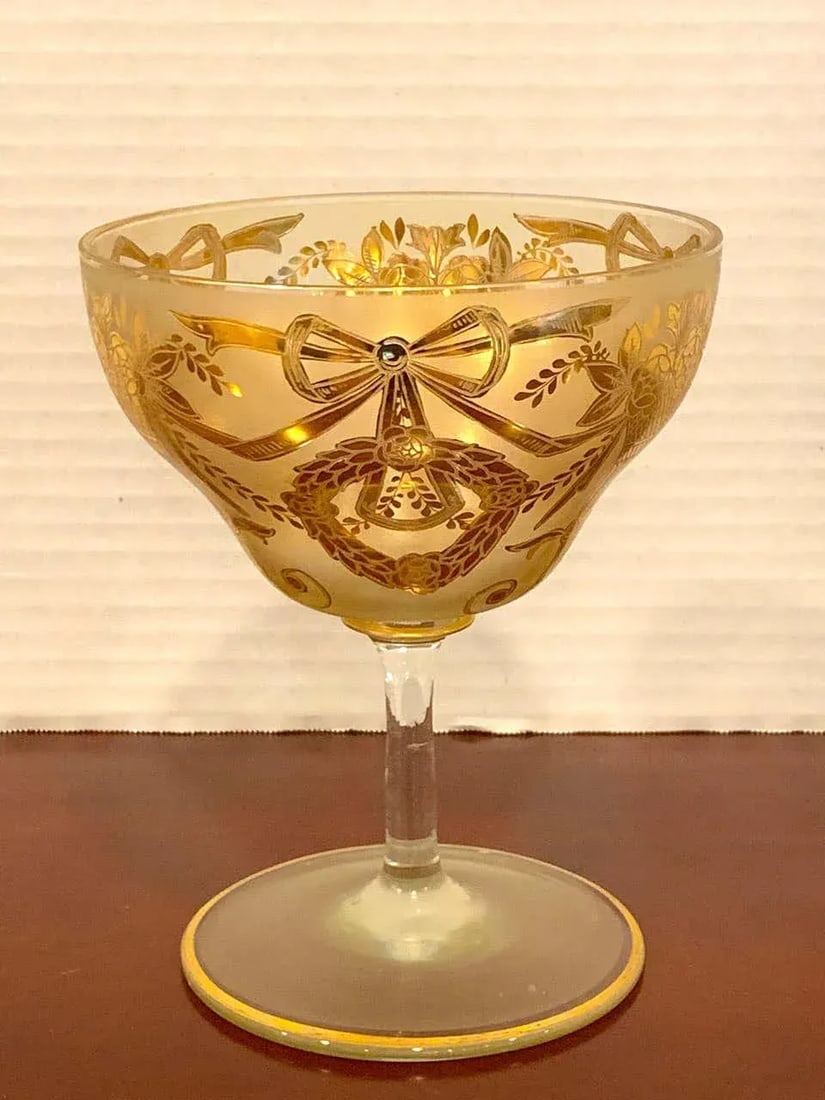 Early 20th Century Set of Six Gilt Enameled Frosted Grand Coupes/ Dessert or Seafood - 5