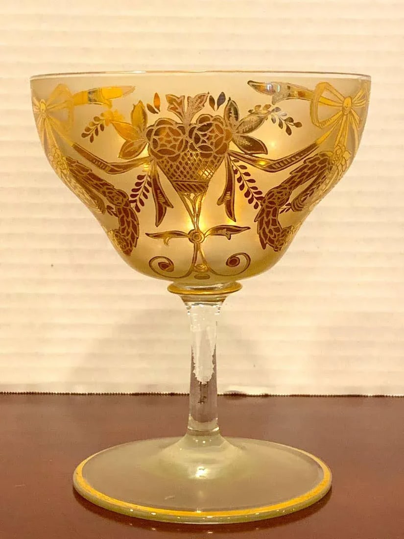 Early 20th Century Set of Six Gilt Enameled Frosted Grand Coupes/ Dessert or Seafood - 6