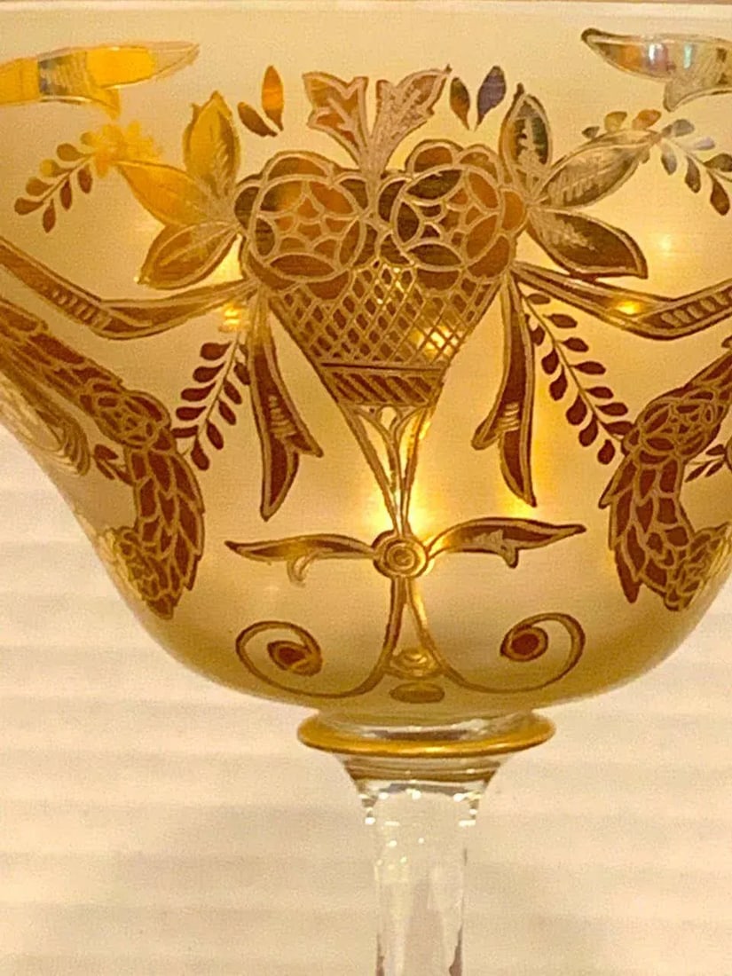 Early 20th Century Set of Six Gilt Enameled Frosted Grand Coupes/ Dessert or Seafood - 8