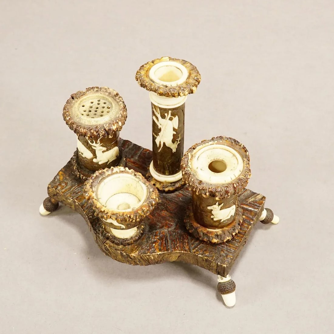Rare Antler Desk Standish With Elaborate Carvings, Germany Ca. 1840 - 10