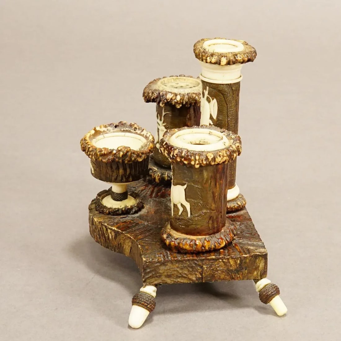 Rare Antler Desk Standish With Elaborate Carvings, Germany Ca. 1840 - 2