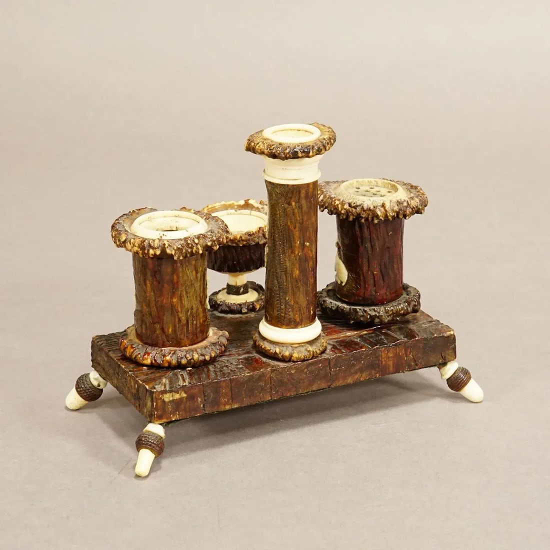 Rare Antler Desk Standish With Elaborate Carvings, Germany Ca. 1840 - 3