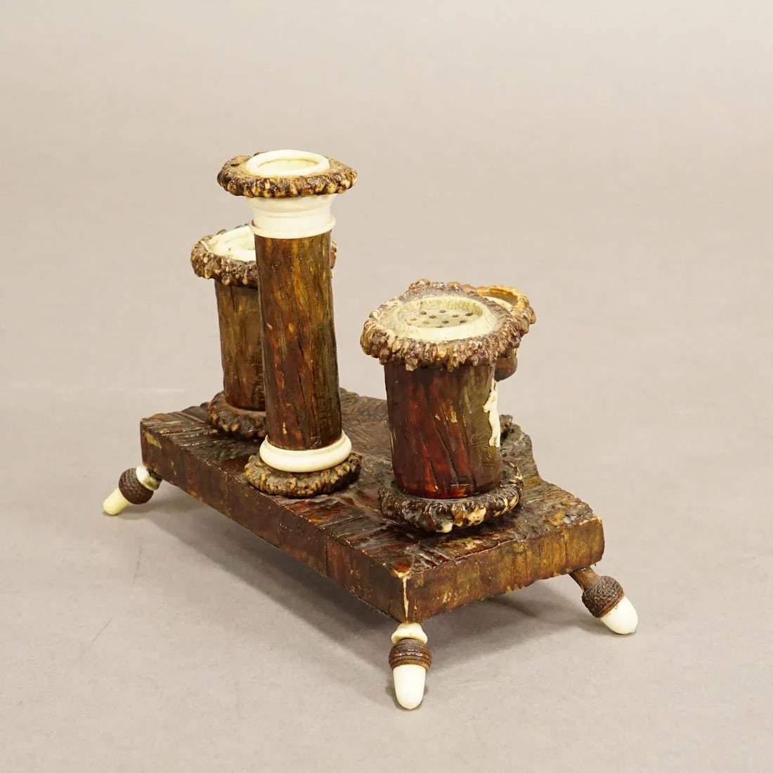 Rare Antler Desk Standish With Elaborate Carvings, Germany Ca. 1840 - 4