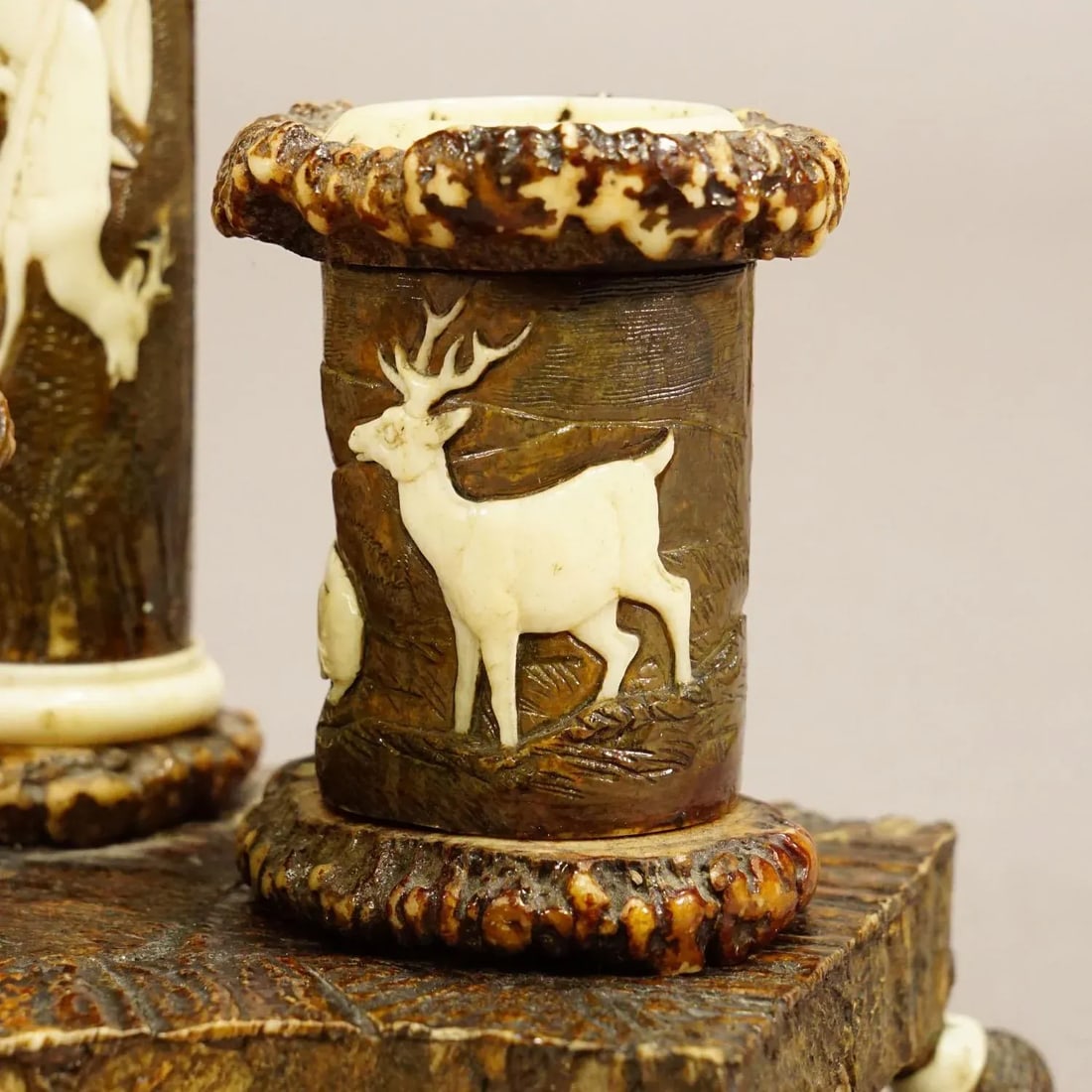 Rare Antler Desk Standish With Elaborate Carvings, Germany Ca. 1840 - 6
