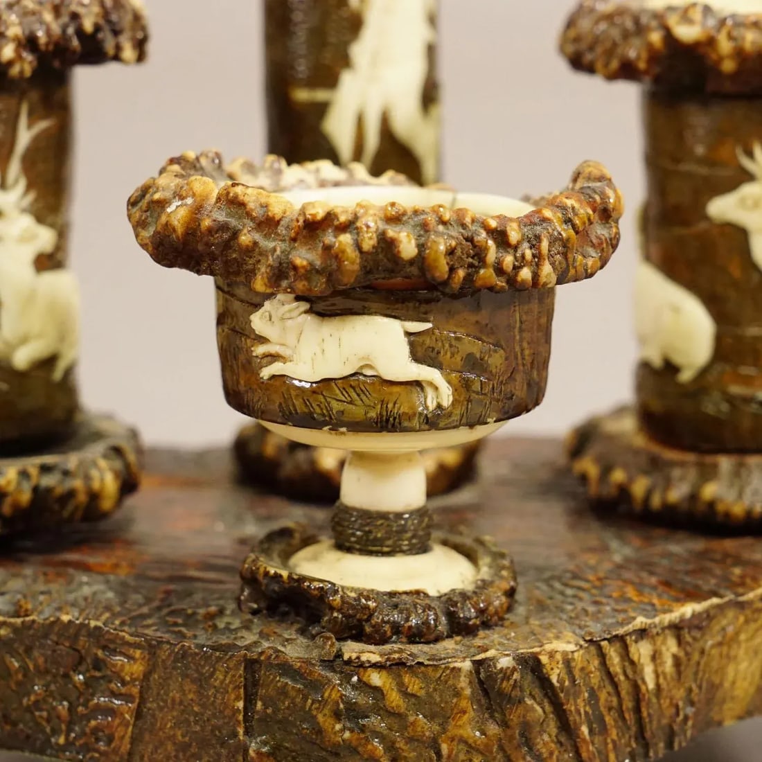 Rare Antler Desk Standish With Elaborate Carvings, Germany Ca. 1840 - 7