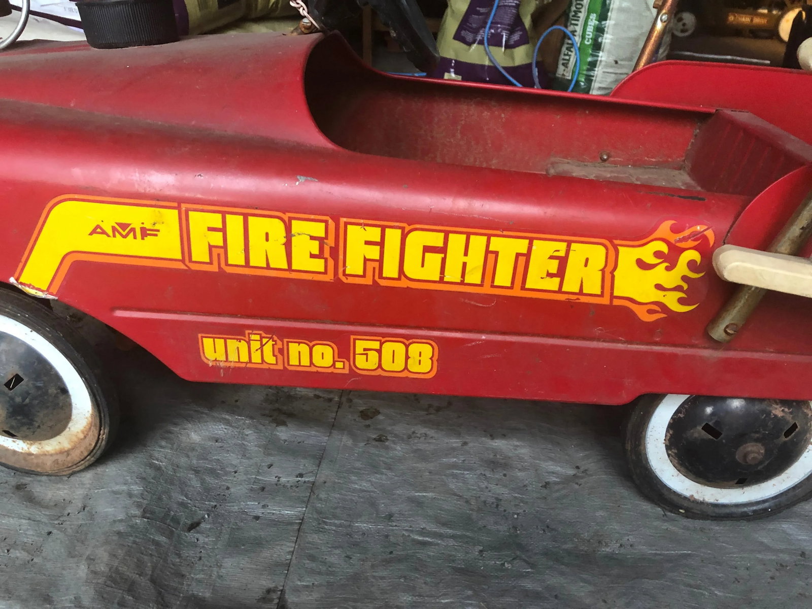 Vintage Fire Engine Toy Pedal Car With Ladders - 2