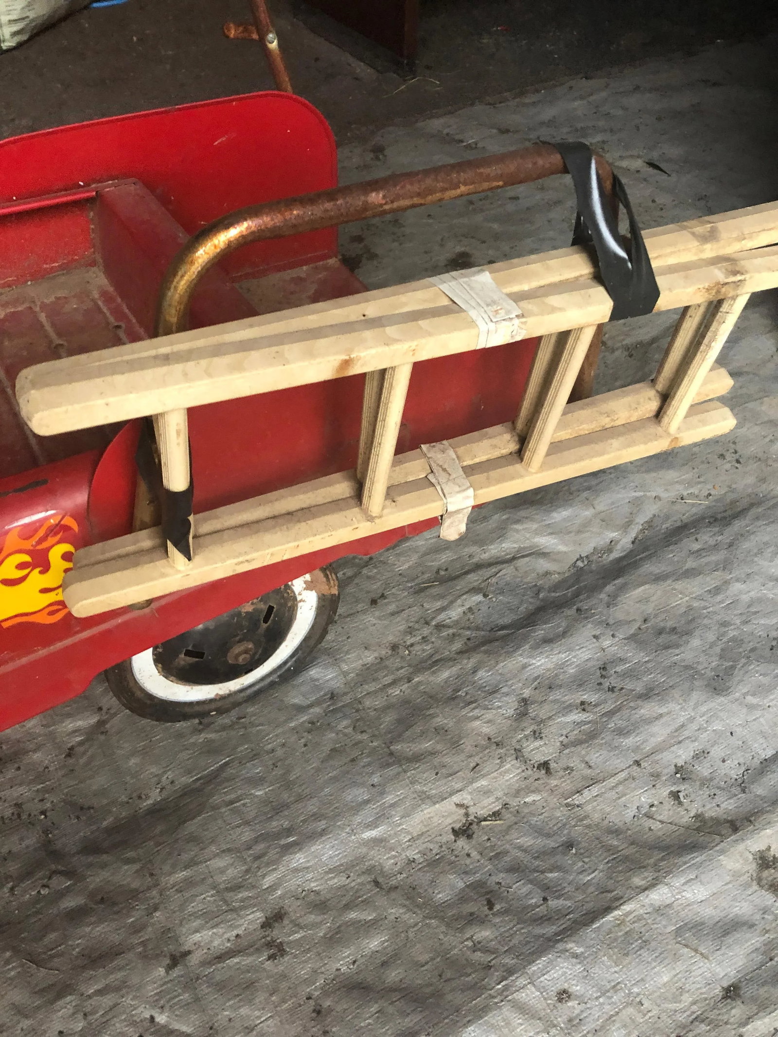 Vintage Fire Engine Toy Pedal Car With Ladders - 3