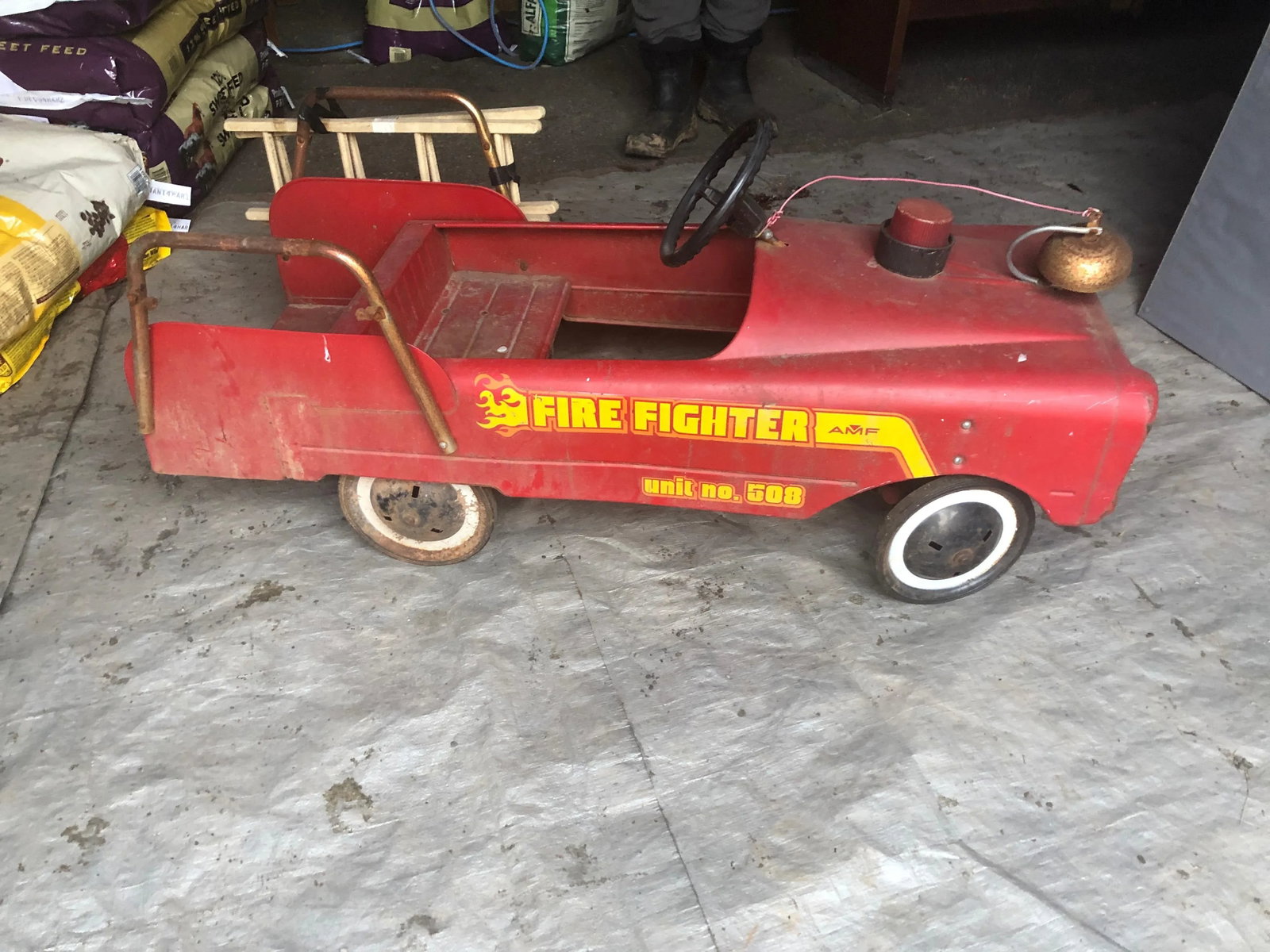 Vintage Fire Engine Toy Pedal Car With Ladders - 4