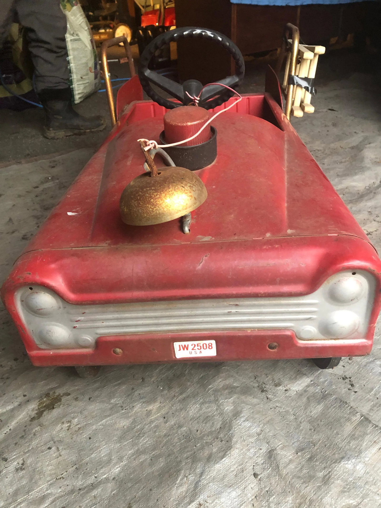Vintage Fire Engine Toy Pedal Car With Ladders - 5