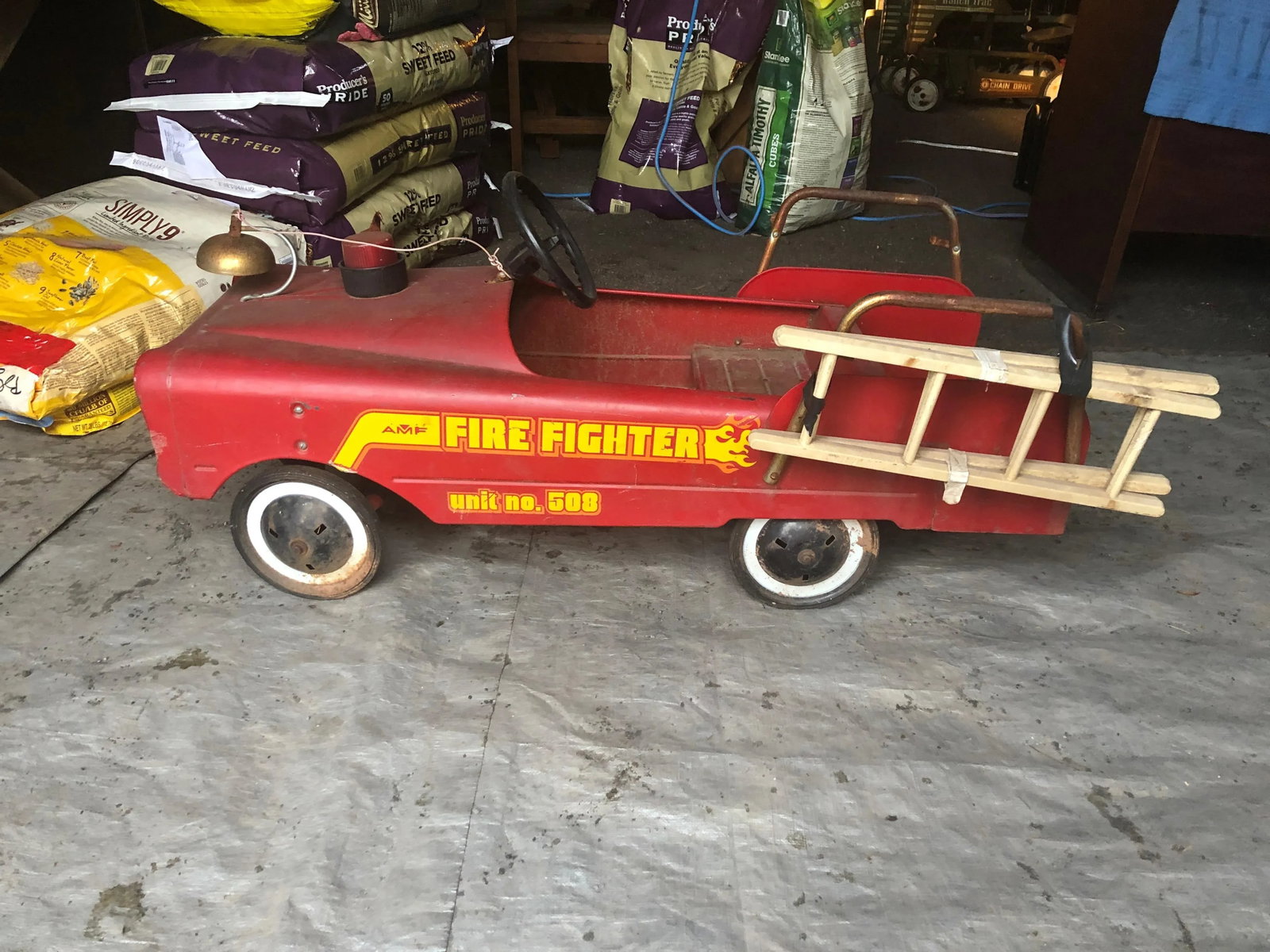 Vintage Fire Engine Toy Pedal Car With Ladders - 8