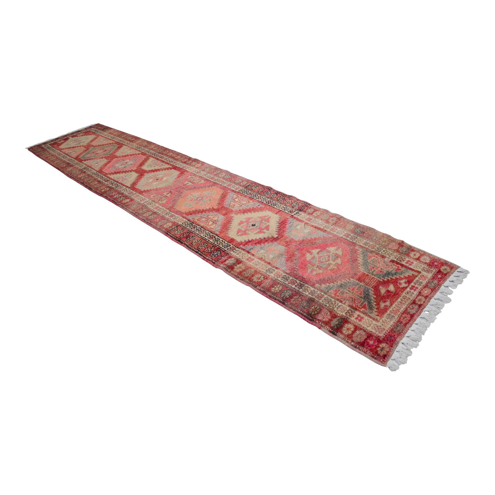 Hand-Knotted Turkish Rug Runner Extra Long Hallway Decor - 3"²1"³ × 13"²9"³: This rare extra-long vintage Oushak runner (3 ft 1 in x 13 ft 9 in) is a one-of-a-kind hand-knotted wool pile on a cotton foundation from the 1970s. Designed for a long hallway, gallery, or entryway,