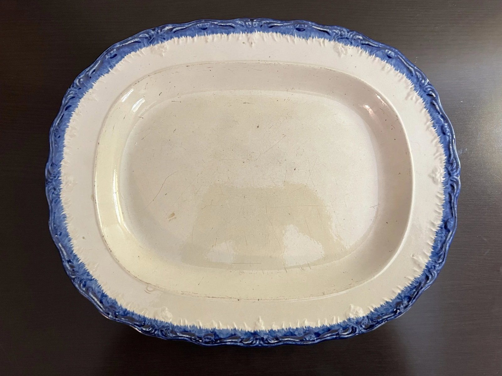 Antique Pearlware Blue Feather Edge Platter, Circa 1820's - 7