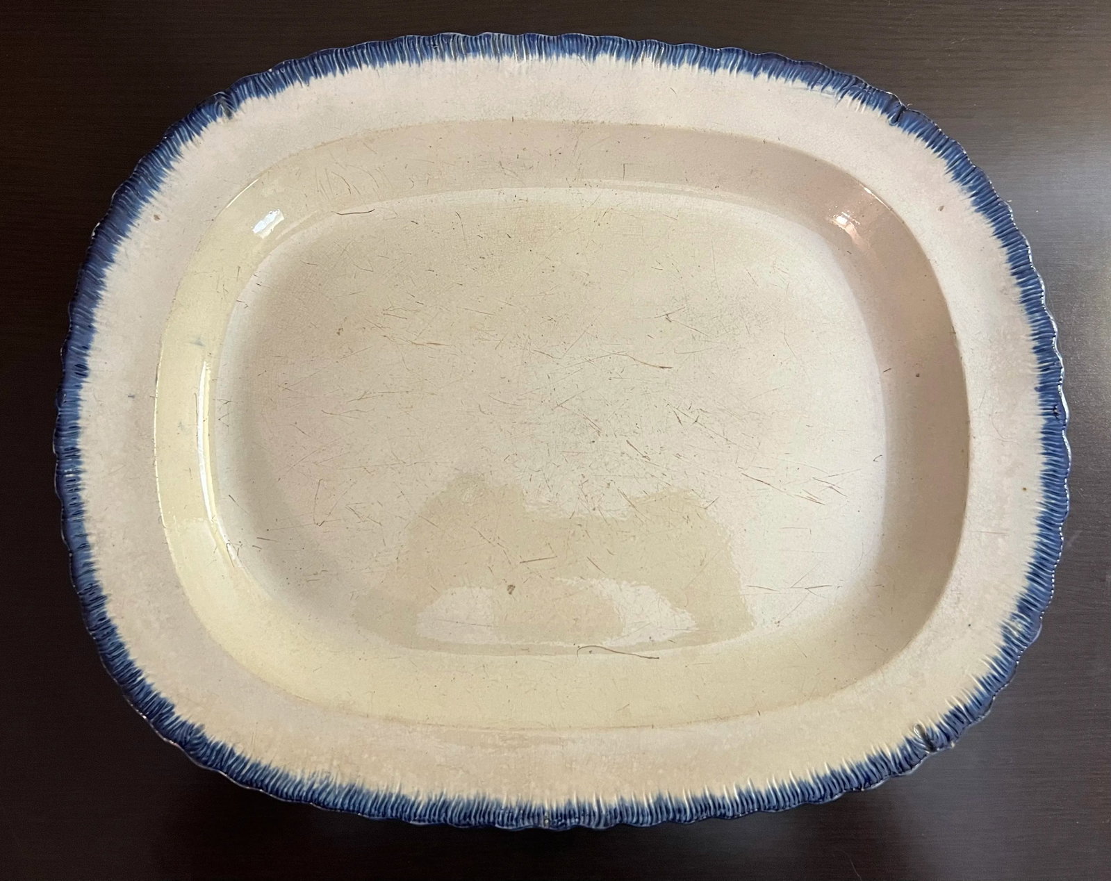 Antique Pearlware Blue Feather Edge Platter, Circa 1820's - 12