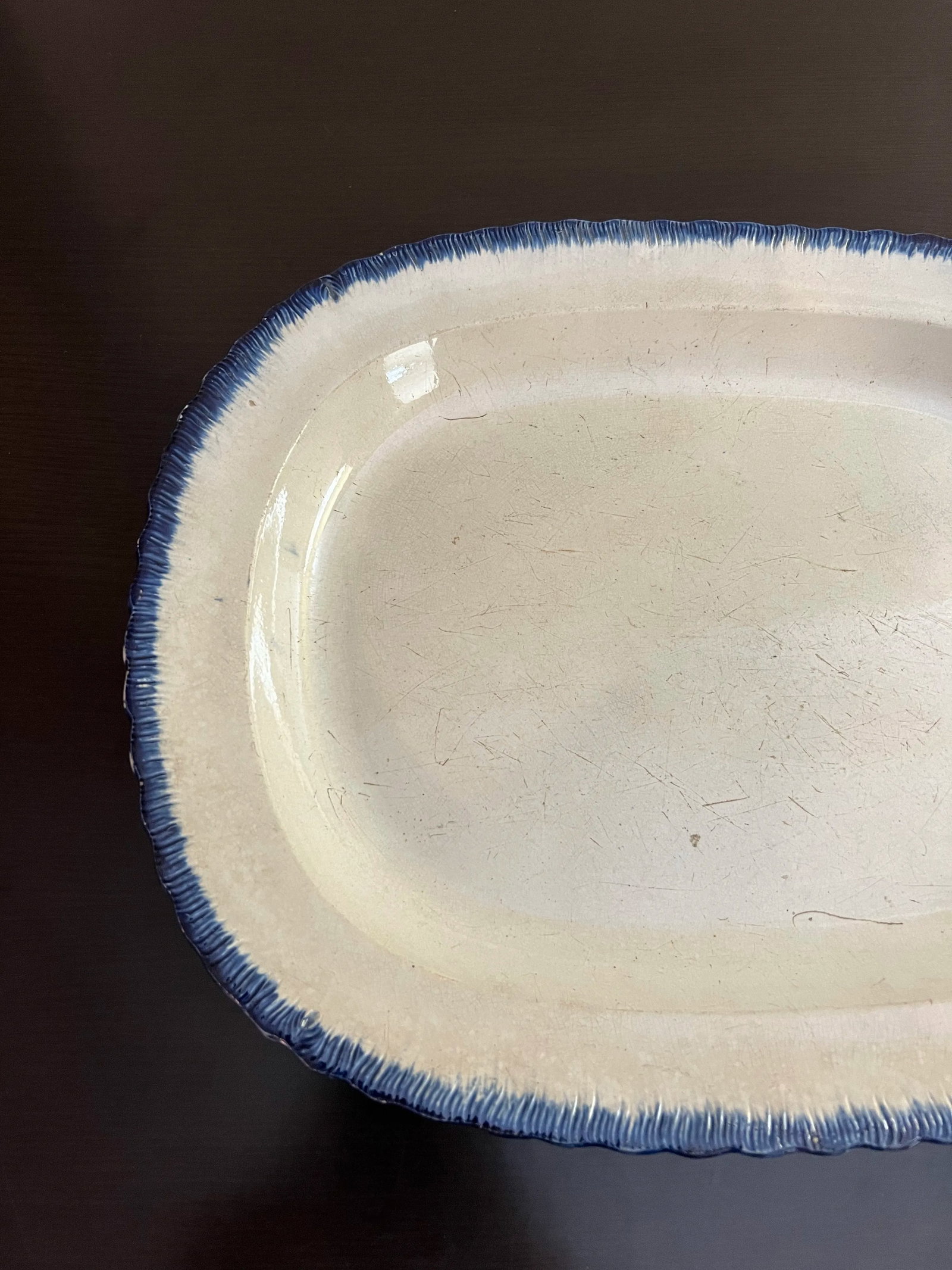 Antique Pearlware Blue Feather Edge Platter, Circa 1820's - 2
