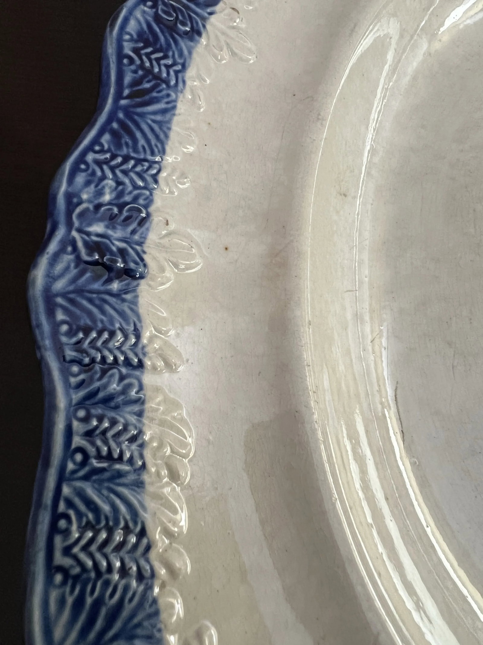 Antique Pearlware Blue Feather Edge Platter, Circa 1820's - 2