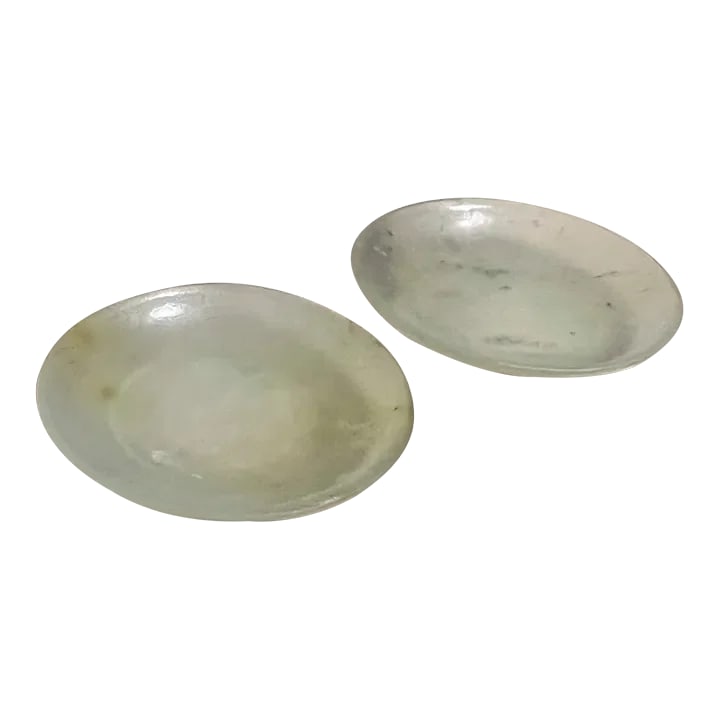 Fine Antique Chinese Qing Dynasty Carved Jade Petite Saucer Plate Set of Two: AMBIANIC presents Antique Chinese Carved pair of Jade Plates very small saucer set of 2 2 diameter x .38 H Original vintage condition Refer to images Condition: Alterations: Original Condition