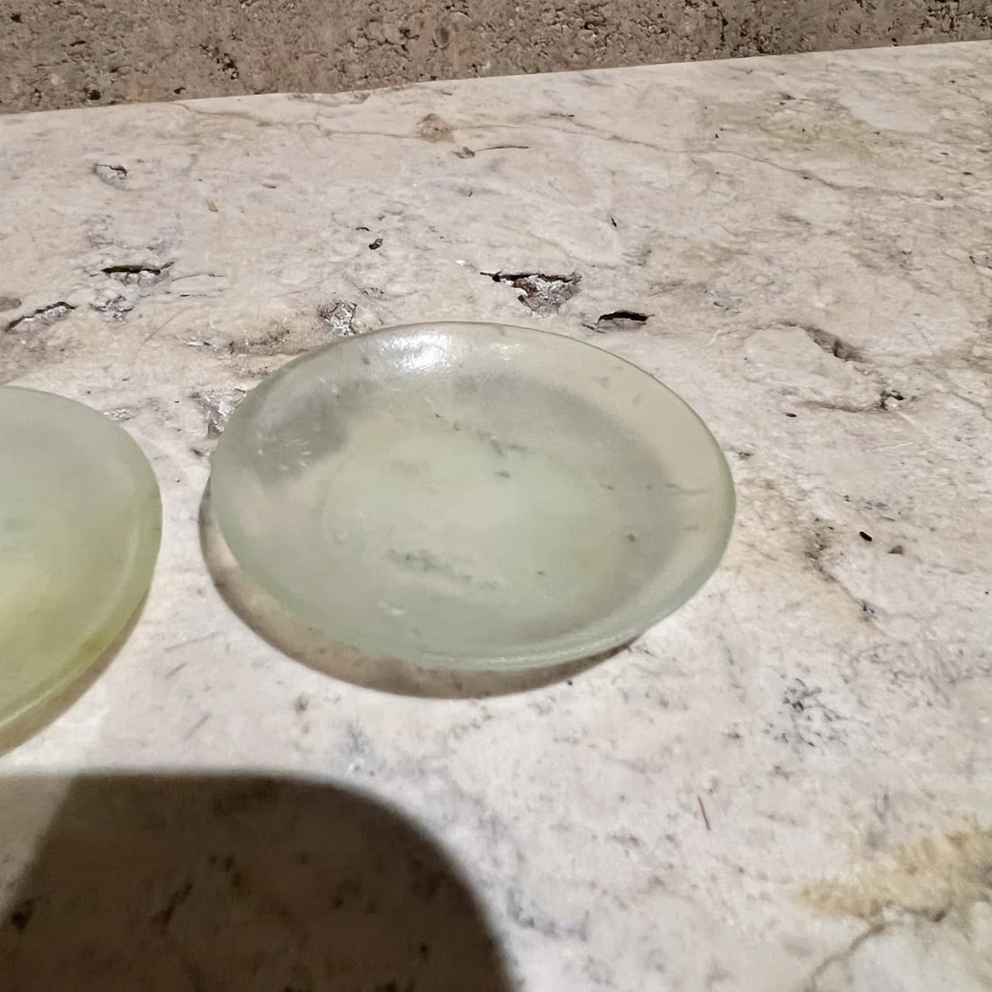 Fine Antique Chinese Qing Dynasty Carved Jade Petite Saucer Plate Set of Two - 3