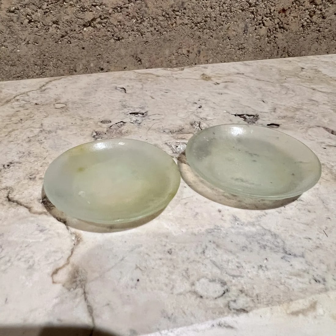 Fine Antique Chinese Qing Dynasty Carved Jade Petite Saucer Plate Set of Two - 4