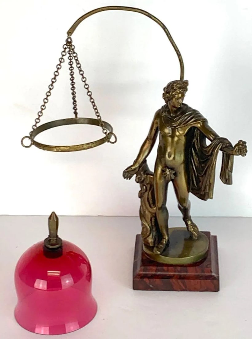 Grand Tour Bronze Apollo Belvedere after Leochares, Votive or Oil Lamp - 2