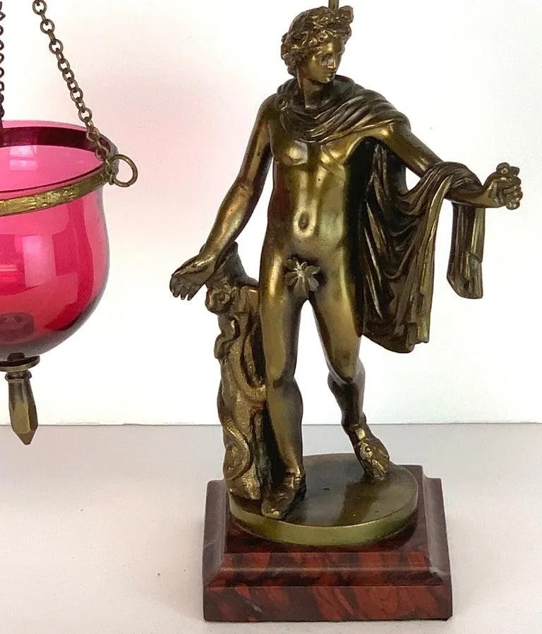Grand Tour Bronze Apollo Belvedere after Leochares, Votive or Oil Lamp - 6